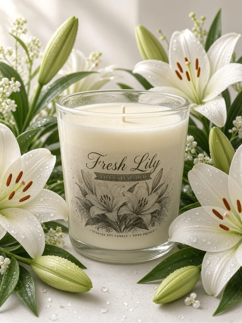 9oz Fresh Lily Soy Candle | Hand Poured | Lily Stem Dew Floral